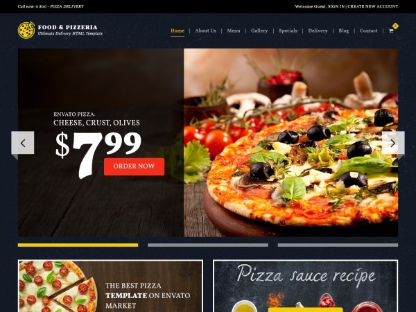 Профессиональный HTML шаблон для сайта пиццерии